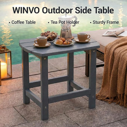HDPE Patio Side End Table, Waterproof Outdoor Small Table for Patio, Garden, Poolside, Balcony, Deck, Porch, Backyard, Outdoor or Indoor Use, Grey