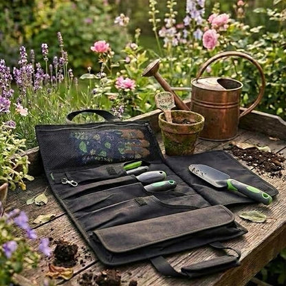 Garden Tool Bag, Roll-Up Garden Tool Holder with Deep Pockets | 900D Polyester Heavy Duty Gardening Tote | Compact Washable Organizer for Tools, Seeds, and Essentials (Tools Not Included)