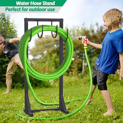 Heavy Duty Garden Hose Holder – 4-Hook Outdoor Water Hose Holder with 4 Reinforcing Spikes, Durable Hose Holder Organizer for Yard & Lawn