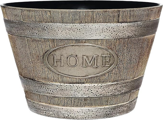 Classic Home and Garden Whiskey Barrel Planters - Home Flower Planter Pot - Decorative Garden Pots - Indoor & Outdoor Resin Planters - Weather-Resistant Planting Pots (15" Oak Brown, Pack of 1)