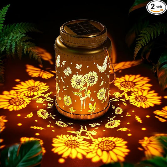 Cooo 2 Pack Solar Lanterns Outdoor Waterproof -Sunflower Gold Solar Pathway Lights Landscape Path Lights Christmas Lights Gifts for Women Mom Grandma for Garden Yard Patio Backyard Porch Decorations