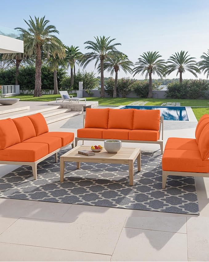 Luxury 24x24x6 Inch Outdoor Cushions for 5 Peice Patio Furniture Set - Set of 5 Water-Resistant Pillow for Dining Rocking Swivel Chairs Loveseat Couch Sectional Sofa - Orange