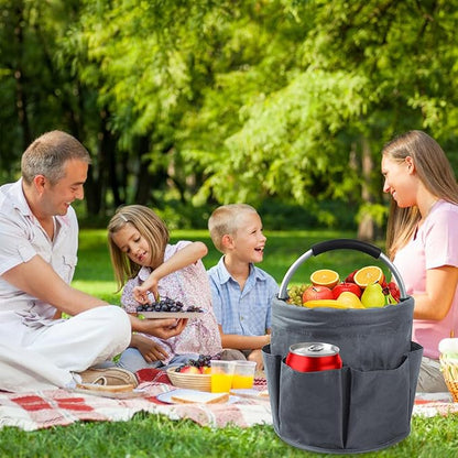 Klmnop Garden Tool Bag, Foldable Gardening Bags for Tools, Garden Tool Organizer with 6 Pockets, Garden Tote Bag for Indoor and Outdoor Use(Grey)