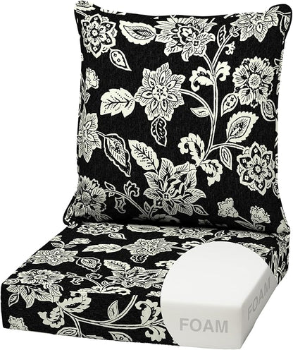 Arden Outdoor Foam Deep Seat Cushion Set, 22x24, Premium High-Density Foam, Never Flattens, Weather-Proof for Patio Chair Sofa Couch, Ashland Black Jacobean