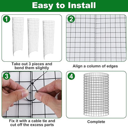 winemana 12 Set Garden Plant Protector Cage,36 Pcs 16x12 in Metal Wire Protectors for Plants Protection Cages with Stakes Ties Animals Barrier to Keep Rabbit Chicken Away from Flower Vegetables(Black)