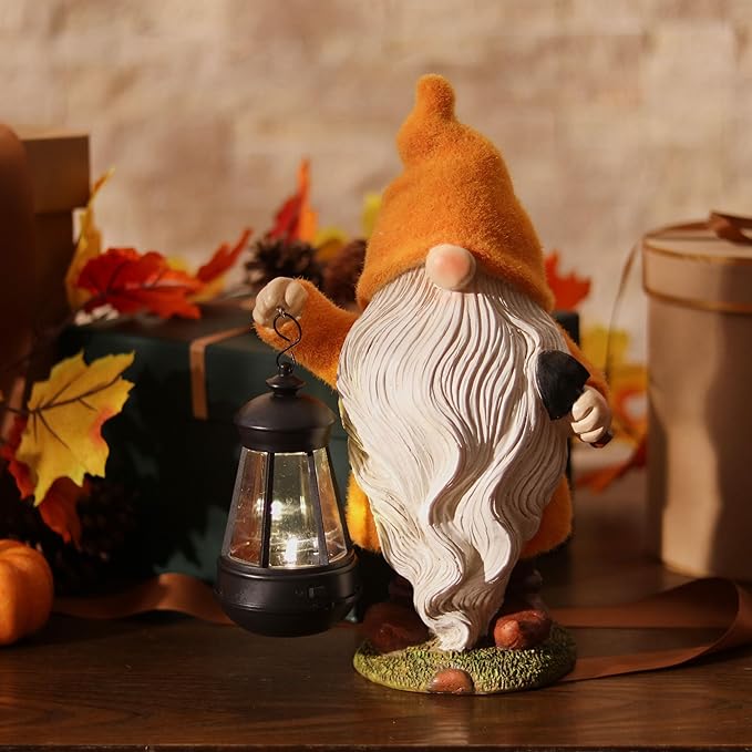 TERESA'S COLLECTIONS Fall Decor, Fall Gnome Decor, Autumn Garden Gnomes Holding Lantern with Solar Lights,Waterproof Resin Outdoor Fall Decor, Fall Gifts Outdoor/Indoor,8"