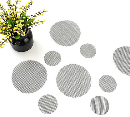 Quacc 100 PCS Flower Pot Hole Mesh Pad, 2/4 Inch Round Plant Pot Drainage Mat, Plant Potting Bonsai Bottom Grid Mat to Prevent Soil Loss (Black)