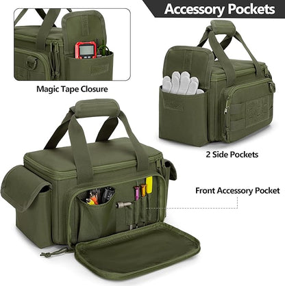 Rexmica Small Tool Bag with Anti-friction and Thick Padded Bottom, Tool Storage Organizer for Men, Tactical Range Bag, Multi-functional Work Bag for Repairman, Electrician, Carpenters (Green)