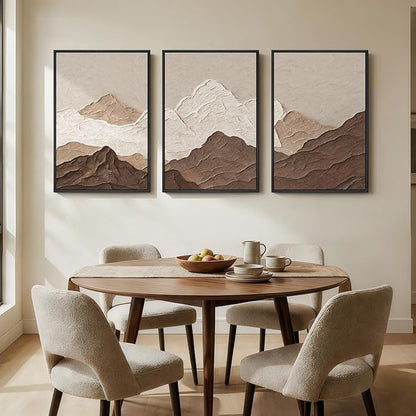 Framed Brown Abstract Mountain Wall Art for Living Room, 3 Piece Large Neutral Landscape Canvas Prints Artwork for Walls, Modern Minimalist Scenic 2D Paintings Bedroom Home Office Wall Decor, 24x36 In