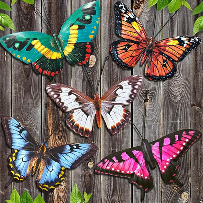 EOORAU Metal Butterfly Wall Decor - 5 Pack Lifelike Butterflies Wall Art Sculpture Hanging Decorations for Indoor or Outdoor, Yard Patio Fence Garden Decoration, Mother's Day Gift