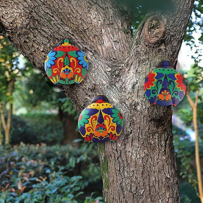 Scwhousi Metal Ladybugs Outdoor Wall Decor,Mexican Pottery Outdoor Decor,Talavera Garden Decoration Hanging for Fence,Yard, Patio,Living Room,Bedroom,Muticolored