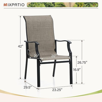 7 Pieces Patio Table and Chairs Set, 6 People Patio Dining Furniture Set, 6 Textilene Standard Chairs and Rectangular Metal Table with Umbrella Hole, for Deck Garden Backyard