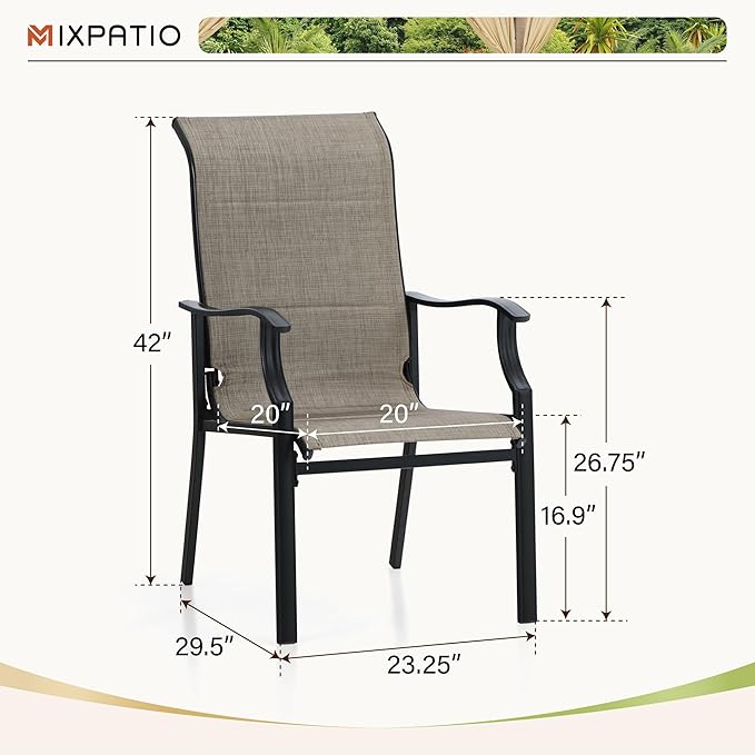 7 Pieces Patio Table and Chairs Set, 6 People Patio Dining Furniture Set, 6 Textilene Standard Chairs and Rectangular Metal Table with Umbrella Hole, for Deck Garden Backyard