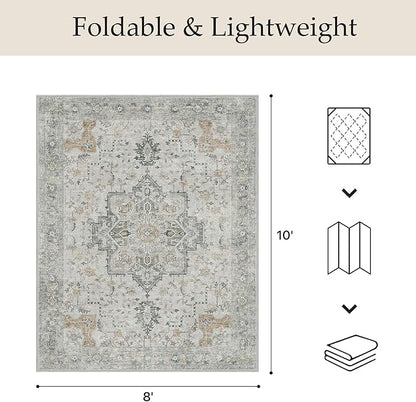 GENIMO Outdoor & Indoor Area Rug 8'x10', Waterproof, Non-Shedding, Easy Cleaning, Boho Mat for Patio, Living Room, Balcony, Dining Room, RV, Deck, Bedroom, Camping, Outside Carpet,Light Grey Brown