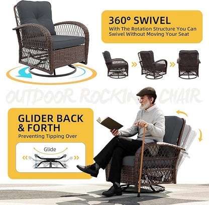 UPHA 10 Pieces Patio Furniture Sets Outdoor Sectional Sofa Wicker Conversation Couch with Bistro Swivel Chair for Decks, Backyards, Gardens, Brown Rattan, Dark Gray Cushion