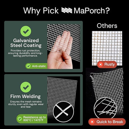 MaPorch Chicken Wire Mesh Hardware Cloth - 16" x 15 ft, 18-Gauge, 1/4-In Hex Galvanized Steel for Chicken Wire Fencing, Poultry Netting & Rabbit Fence - Includes Cutting Scissors
