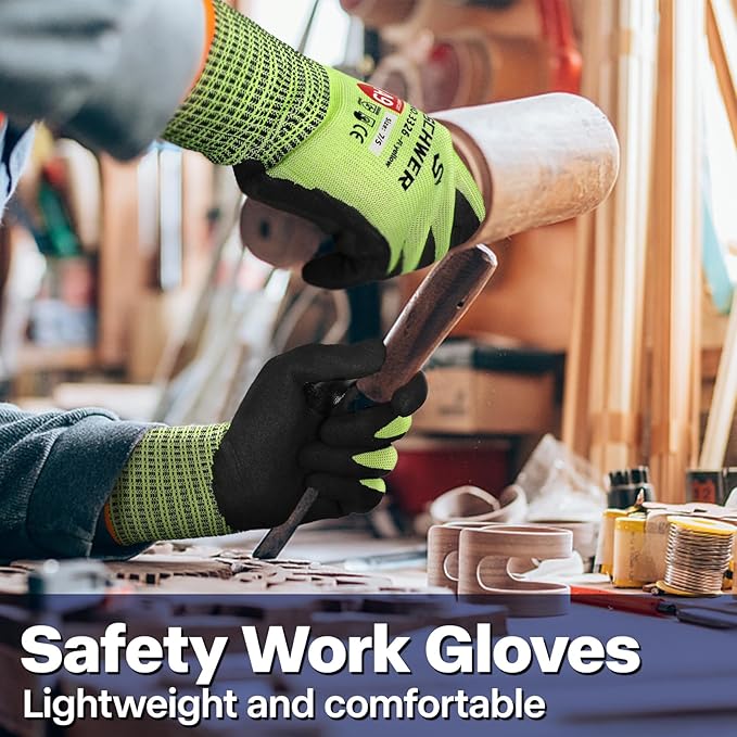 Schwer ProGuard Highest Level Cut Resistant Work Gloves PR3326 for Extreme Protection, ANSI A9 Working Gloves with Sandy Nitrile Coated, Touch-screen, Durable, Washable, Yellow 1 Pair L