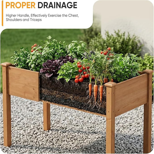 NEWBULIG Raised Garden Bed with Legs 48x24x30in,Elevated Wood Planter Box Stand for Outdoors Garden Balcony Courtyard, Natural Wood 400 Pound Capacity for Planting Herbs Flowers Vegetables, Brown