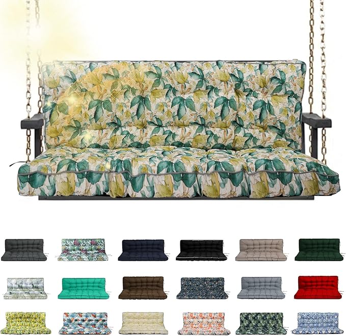 Porch Swing Cushion Three Seat, Waterproof Swing Cushions Replacement with Backrest, Outdoor Garden Furniture Patio 4" Thickened Cushions with Ties (Clover, 40 x 63in)