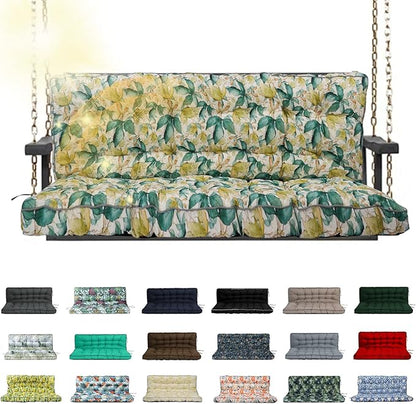 Porch Swing Cushion Three Seat, Waterproof Swing Cushions Replacement with Backrest, Outdoor Garden Furniture Patio 4" Thickened Cushions with Ties (Clover, 40 x 63in)
