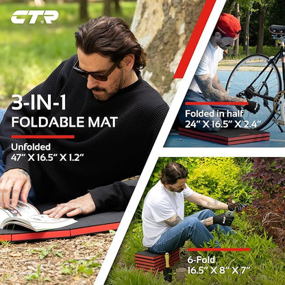 CTR Mechanic Mat Kneeling Pad Folding Mat for Working Under Car, Thick EVA Mat with Handle - Waterproof Floor Mat for Mechanics, Garage, Gardening, Gym, Camping, Creeper, Knees Protection for DIY