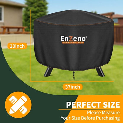 Enzeno Fire Pit Cover Round,37inch Outdoor Round Firepit Cover,Waterproof Oxford Cloth Patio Fire Cover for Outdoor Fire Pit,Fits 34-36 inch Gas Firepit/Bowl(37" Dia X 20" H)