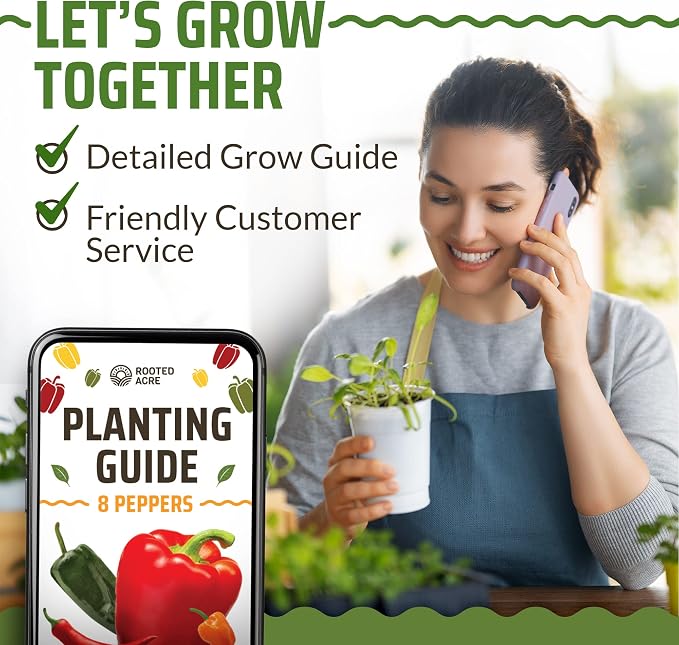 Rooted Acre 8 Varieties Hot Peppers – 240 Heirloom Seeds, High Germination – Includes Ghost Jalapeño, Serrano, California Wonder & More – Spicy Pepper Garden Mix