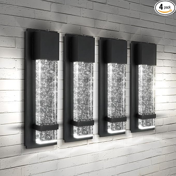 ASD LED 13" Bubble Glass Wall Light Fixture, Outdoor Dusk to Dawn Sconce | 3CCT, Waterproof, Photocell, ETL Listed | 12W 500LM 3000-5000K 120V | Exterior Lantern, Porch Lighting | Black, 4 Pack