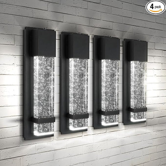 ASD LED 13" Bubble Glass Wall Light Fixture, Outdoor Dusk to Dawn Sconce | 3CCT, Waterproof, Photocell, ETL Listed | 12W 500LM 3000-5000K 120V | Exterior Lantern, Porch Lighting | Black, 4 Pack