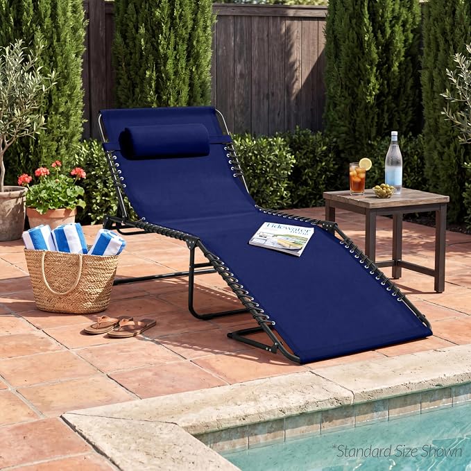 Best Choice Products Extra Wide Patio Chaise Lounge Chair, Portable Outdoor Folding Recliner for Lawn, w/ 8 Positions, Handles, 440lb Capacity - Navy