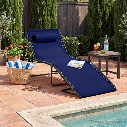 Best Choice Products Extra Wide Patio Chaise Lounge Chair, Portable Outdoor Folding Recliner for Lawn, w/ 8 Positions, Handles, 440lb Capacity - Navy