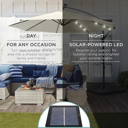 Best Choice Products 10ft Solar LED Offset Hanging Market Patio Umbrella for Backyard, Poolside, Lawn and Garden w/Easy Tilt Adjustment, Polyester Shade, 8 Ribs - Ivory