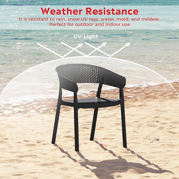 Costaelm Table Chairs Set of 4, HDPE Patio Square Dining Table and Stackable Chairs, Outdoor Small Patio Furniture Set All Weather for Backyard Porch Poolside, Black