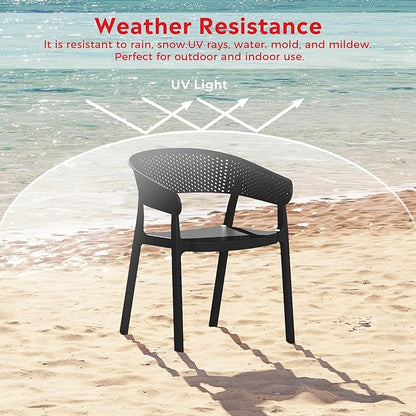 Costaelm Table Chairs Set of 4, HDPE Patio Square Dining Table and Stackable Chairs, Outdoor Small Patio Furniture Set All Weather for Backyard Porch Poolside, Black