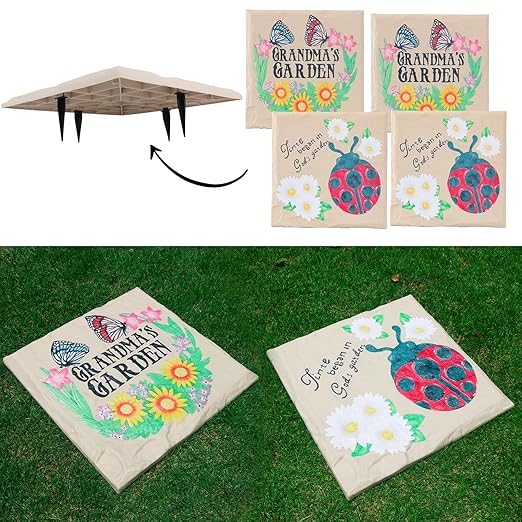 4Pcs Large Stepping Stones Outdoor Garden Walkway, Durable Plastic Pavers for Patio, Pathway, and Landscaping, Weatherproof Stepping Stones with Ground Stakes for Easy Installation (Square Butterfly)