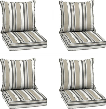 Arden earthFIBER Outdoor Deep Seat Cushion Set (4-Pack), 24 in x 24 in, Weather-Proof, Rain-Proof, Fade Resistant Patio Cushion for Chair, Sofa, and Couch Taupe Grey Boardwalk Stripe