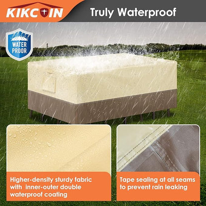 Extra Heavy Duty Patio Furniture Covers - 3 Layer Waterproof Outdoor Furniture Covers for 6-10 Seat Patio Furniture Set - All Seasons Protection - 126"L x 84"W x 28"H