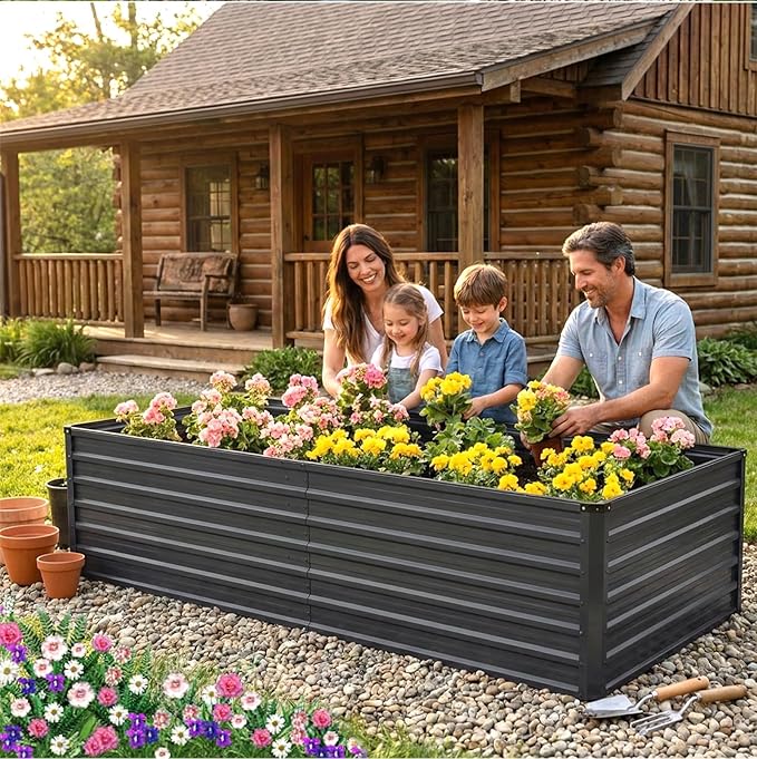 NEWBULIG 6x3x2ft Galvanized Raised Garden Bed, Outdoor Metal Planters Box, Large Garden Beds for Planting Vegetables, Flowers & Herbs, Easy Assembly, Dark Gray