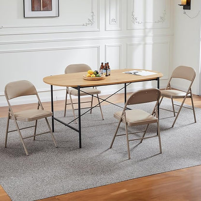 Sweetcrispy Folding Chair 8 Pack, Leather Padded Folding Chairs, Sturdy Metal Foldable Chairs, Easy to Use and Store, Outdoor and Indoor, for Home, Office, Party, Comfy, Kahki
