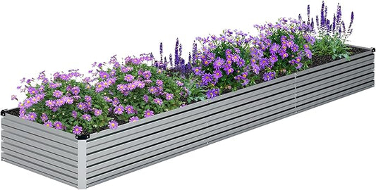 DIIYIV 12x2x1FT Galvanized Raised Garden Bed Kit,Vegetable Boxes-Rectangle Metal Flower Box,Large Planter Raised Beds Outdoor Garden for Planting,Fruit,Herb-Silver