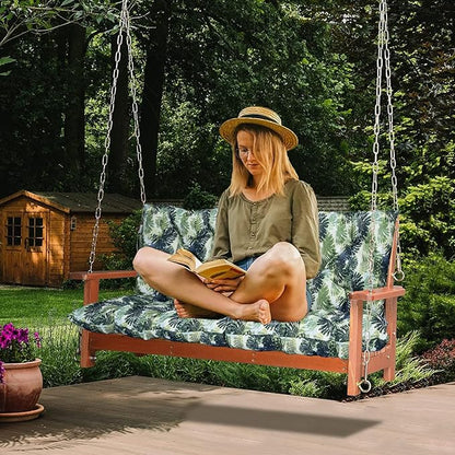 Swing Replacement Cushions with Backrest, 2 or 3 Seater Waterproof Non-Slip Overstuffed Swing Pad, Indoor/Outdoor Bench Cushion for Porch Chair Swings Garden Furniture (Leaves, 40 * 60 in)