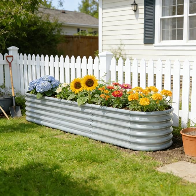 Galvanized Raised Garden Bed 8x2x1.5 ft, 18" Tall Planter for Outdoor Plants, Metal Flower Bed for Herb Fruit Vegetable, Modular Raised Planter for Outside Backyard & Patio - Brooklyn Grey