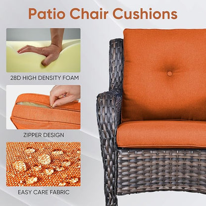 8-Piece Outdoor Patio Cushion Set - Fade & Water Resistant with Removable Olefin Cover, 22x24x4 Inch Memory Foam Cushions for Wicker Sectional Sofa – Orange/Buckle