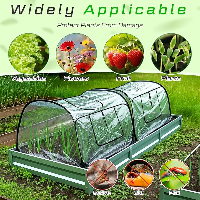 2 Pack Garden Covers for Raised Bed Foldable Clear PVC Greenhouse for Freeze Protection Row Plants Cover Accelerator with Zipper Door 45'' x 22'' x 16'' Protection Vegetable Fruit from Animal
