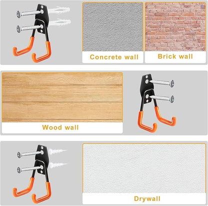 16 Pack Steel Heavy Duty Garage Hooks Storage Hooks with Anti-Slip Coating, Utility Garage Wall Mount Hanger and Organizer for Bikes, Ladder, Rope, Broom, Shovel and Garden Power Tools (16, Orange)