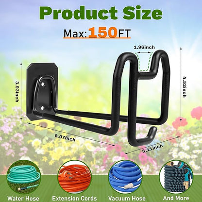 Garden Hose Holder Wall Mount Water Hose Holders for Outside | Metal Hose Hanger with Hook Heavy Duty Garden Hose Reel for Outside Yard Lawn Storage