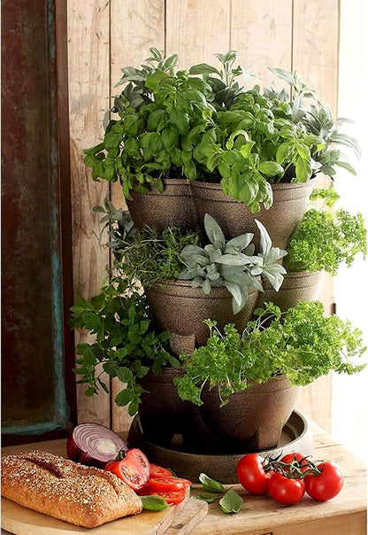 Stackable Planter – 30 Quart Capacity, Brick Red - Vertical Garden for Herbs, Vegetables, Fruits, Flowers, Succulents – Indoor/Outdoor Tiered Planter