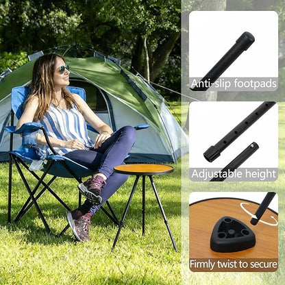 Small Folding Table Round Portable Patio Table Tool-Free Assembly Height Adjustable Side Table Easy to Carry and Move (Brown)