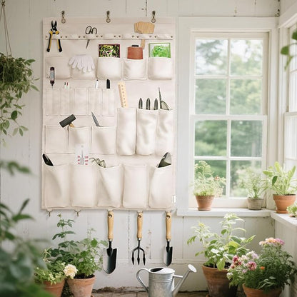 Canvas Wall Organizer for Garden Tool, Hand Tools, Stationery, Craft Items and Sewing Supplies,Natural