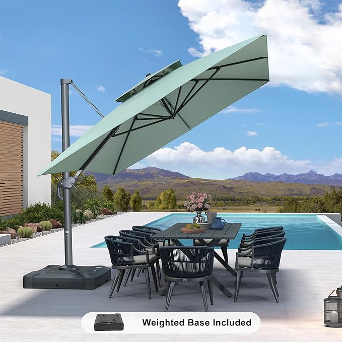 PURPLE LEAF Cantilever Patio Umbrella Outdoor Aluminum Offset Square Umbrella Windproof Heavy Duty Hanging Outside Umbrella for Deck Pool Garden